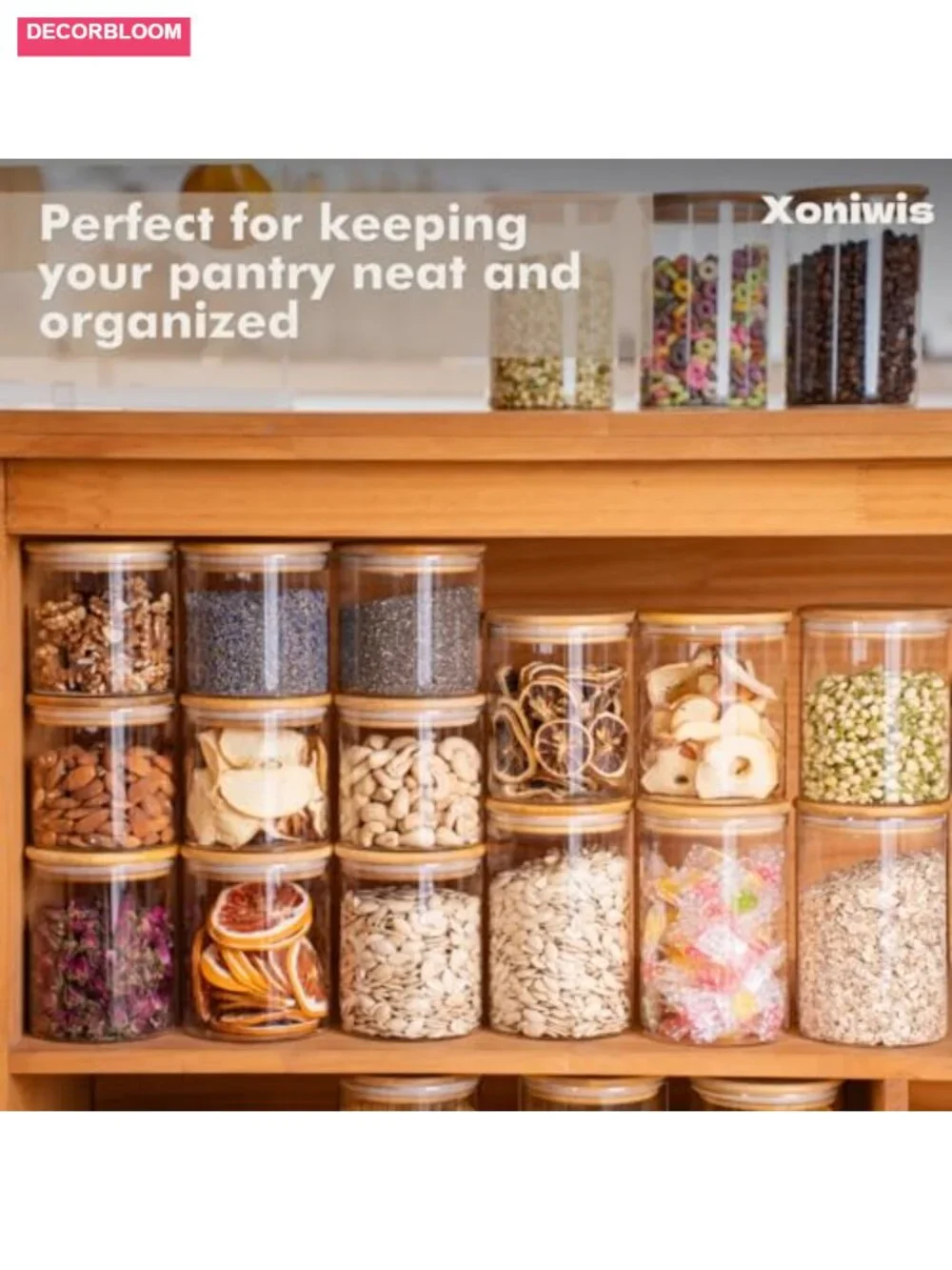6-Pack 1Qt Round Glass Storage Jars with Bamboo Lids Kitchen Organizer